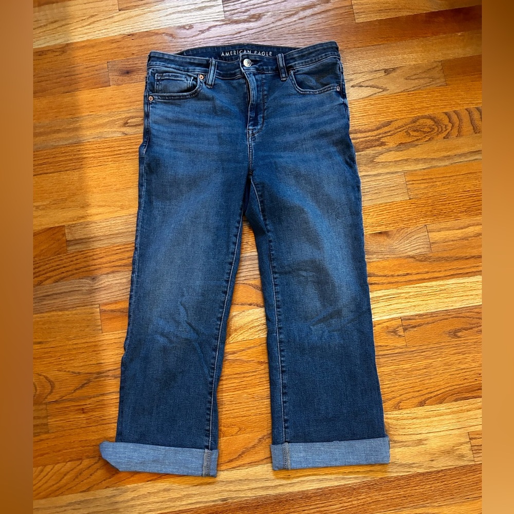 American Eagle Outfitters Dark Blue Women Crop Kick Boot Jeans